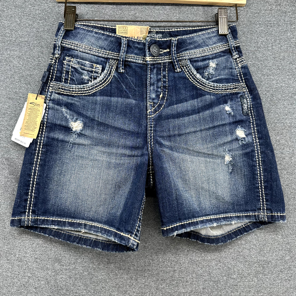 NWT Silver Jeans Co Suki Mid Rise Short Cutoff Distressed Denim Shorts W24 XS